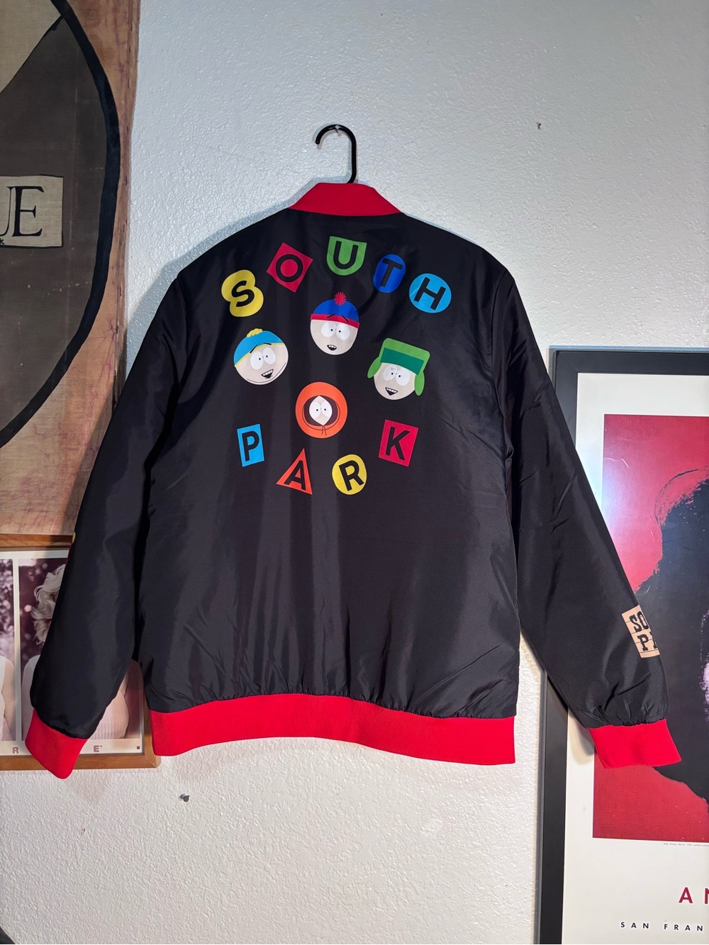 Black and Red Bomber Jacket with South Park Graphic